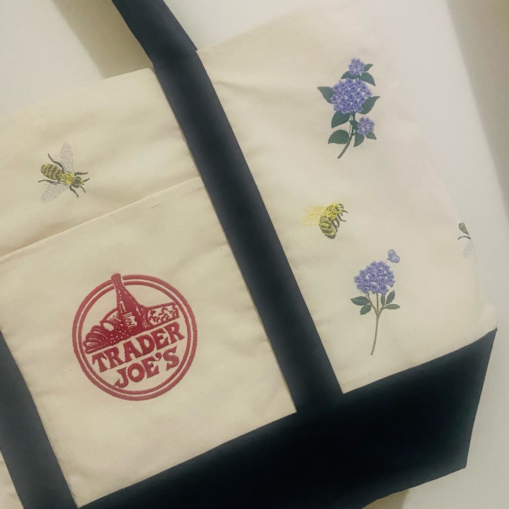 NWT Trader Joe’s canvas tote with embroidery